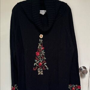 Coldwater Creek Black Embroidered Holiday Sweater